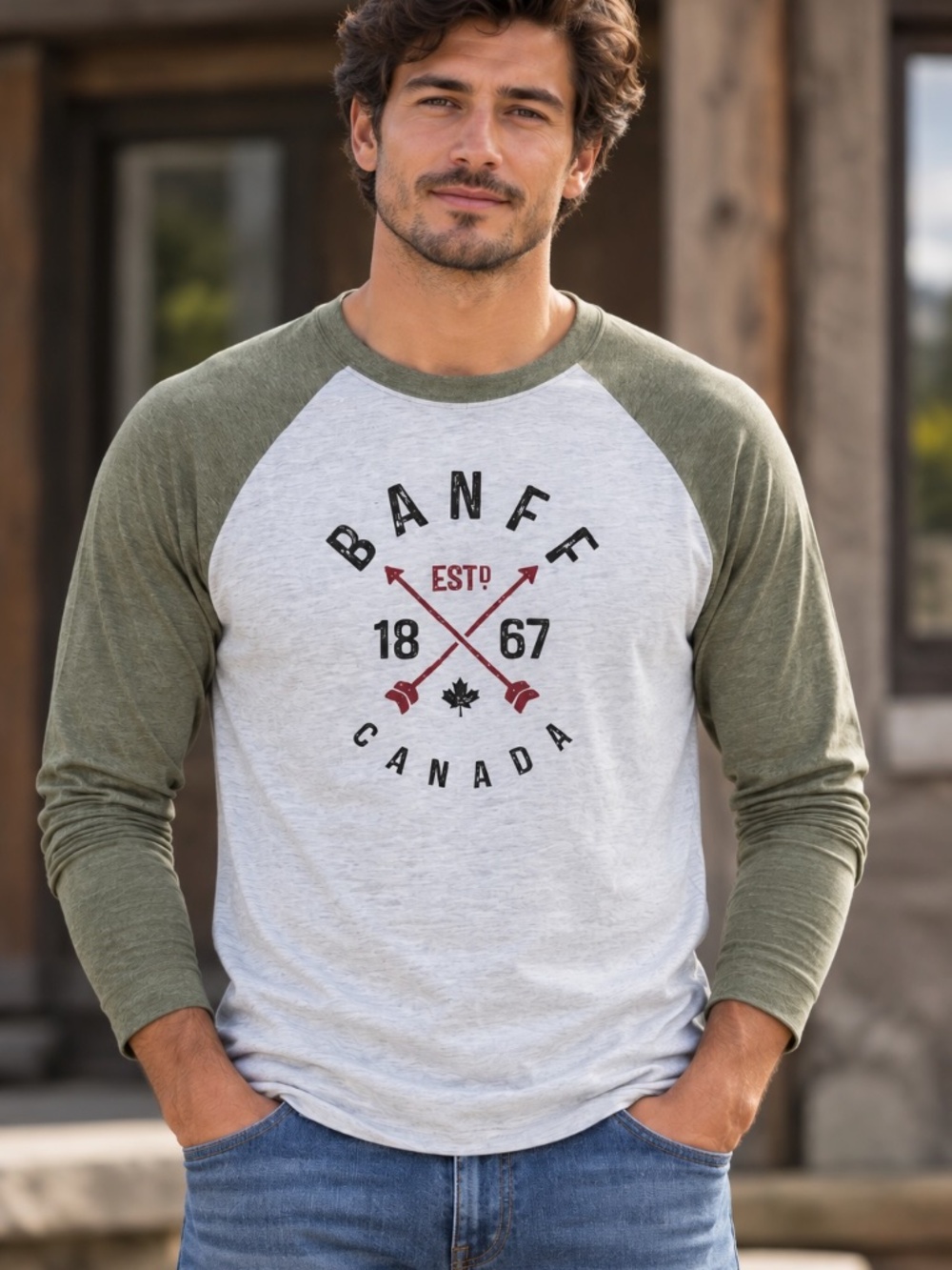 Initial Attraction Raglan Shirt Mens Size Small Green Gray Long Sleeve Lightweig